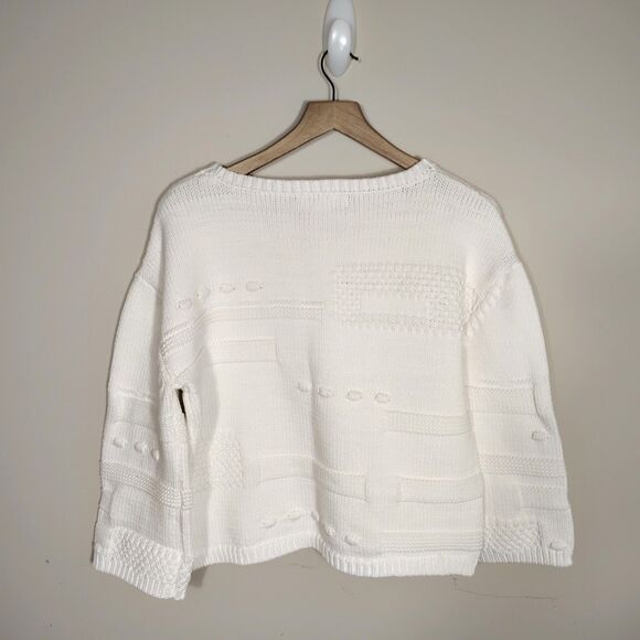 Magaschoni Textured Chunky Knit Sweater White Boxy Pullover Minimal Capsule S - Picture 3 of 7
